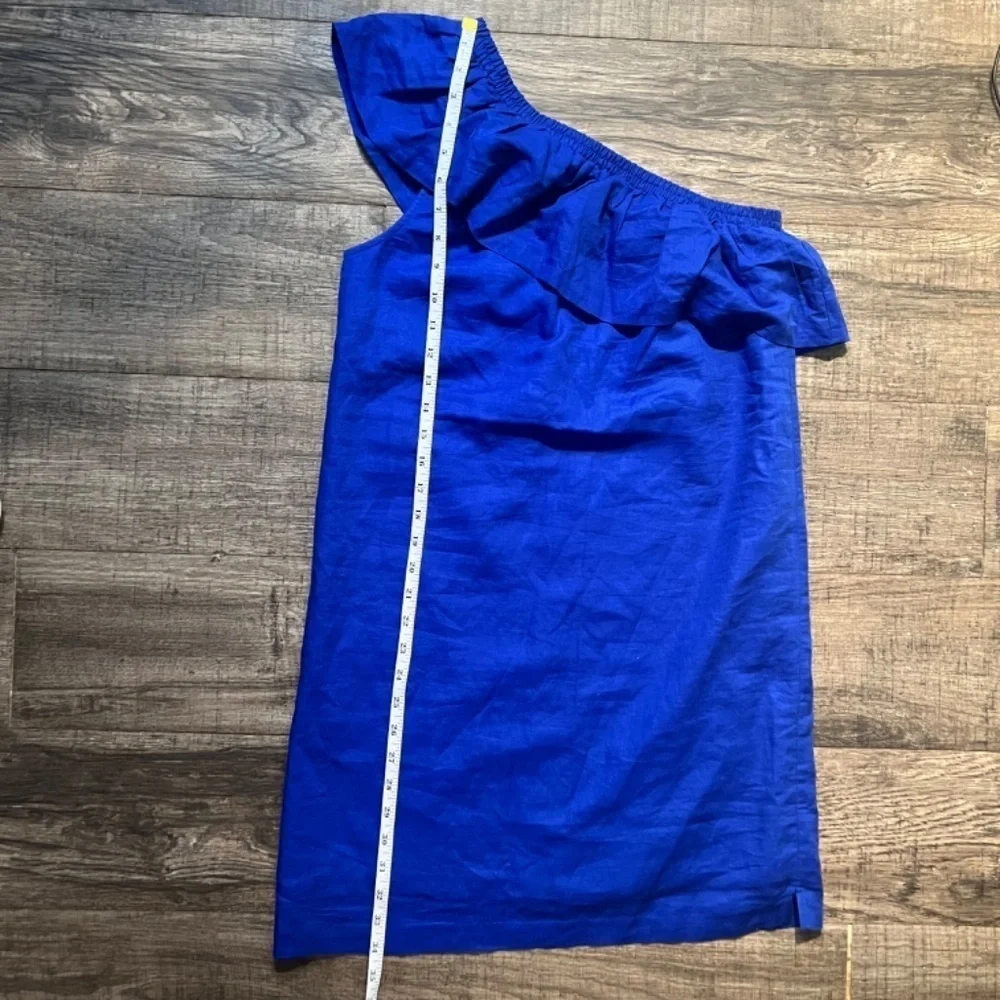 J. Crew Ruffle One Shoulder Linen Blend Shift Dress Royal Blue Women's XS